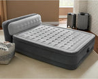 Intex Dura-Beam Ultra Plush Inflatable Pillow Top Bed Air Mattress with Headboard, Built-in Internal Electric Pump and Carry Storage Bag, Queen, Gray