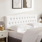 Tufted Upholstered Headboard Twin Size, Sturdy and Durable Solid Wood Twin XL headboard, Fabric Headboard Adjustable Height from 37” to 51”, Modern Button Diamond Design Head Board, White