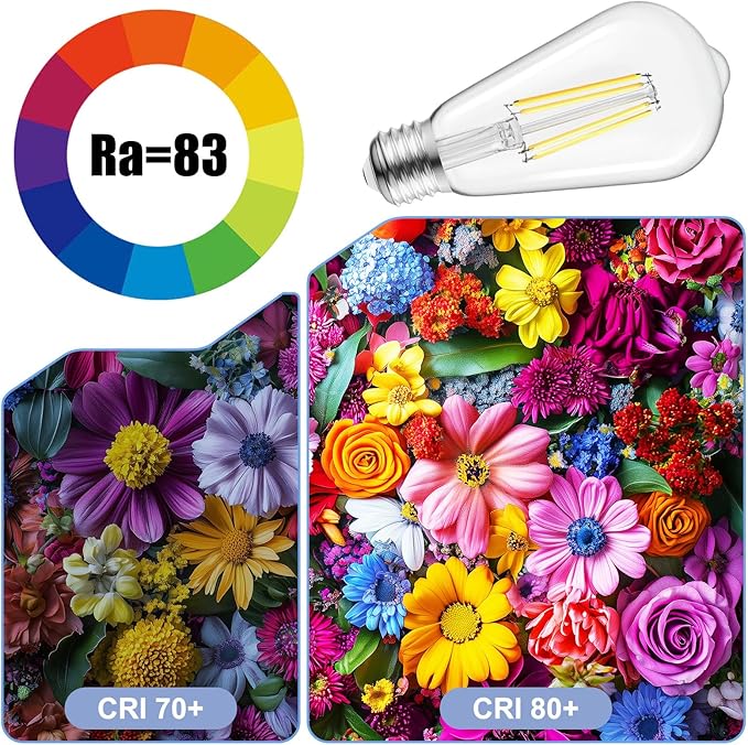Brightown 4 Pack LED Edison Bulbs, 6W, Equivalent 60W, High Bright 5000K White,750 Lumens, Non-Dimmable, E26 Medium Base ST58 Antique Filament Bulbs with 83+ CRI for Ceiling Fan Bathroom Porch