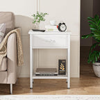 VECELO Nightstands Set of 2, Modern Bedside End Tables, Night Stands with Drawer and Storage Shelf for Living Room Bedroom, Industrial Metal Frame