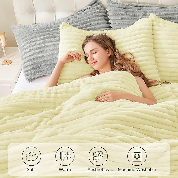 BEDELITE Fleece Twin Comforter Set -Super Soft & Warm Fluffy Transparent Yellow Bedding, Luxury Fuzzy Heavy Bed Set for Winter with 1 Pillow case