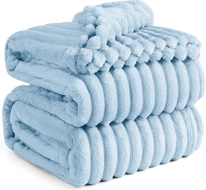 Bedsure GentleSoft Blue Fleece Blanket for Couch - Cozy Soft Blankets for Women, Cute Small Throws for Girls, Light Blue, 90x90 Inches