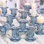 Blue Candlestick Holders Bulk, 12 Pcs Glass Candle Holders Set,Crystal Taper Candle Holder for Wedding, Table Centerpiece, Home Decoration