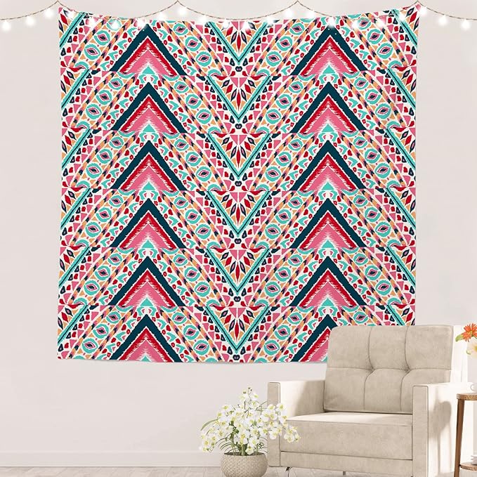 Batmerry Modern Stripe Geometric Tapestry,Boho Tribal ethnic Seamless striped Wall Art Hanging Decoration Polyester Fiber White Ruffled Around for Dorm Room Bedroom Living Room, 59.1x59.1 inches