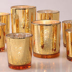 Volens 12pcs Assorted Gold Votive Candle Holders, Large Speckles Mercury Glass Votive & Tealight Candle Holder Bulk for Wedding Table Centerpiece, Gold Themed Party Decorations and Home Decor