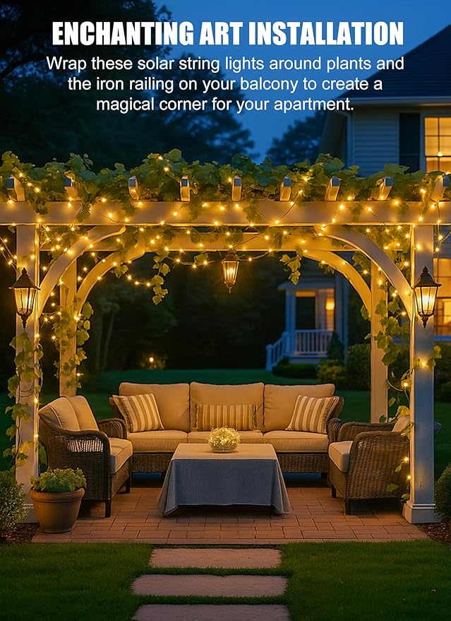 Brightown Outdoor Solar String Lights, 6 Pack 33Feet 100 Led Solar Powered Fairy Lights with 8 Modes Waterproof Decoration Copper Wire Lights for Patio Yard Trees Christmas Wedding Party (Warm White)