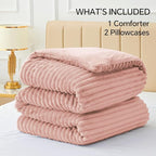 BEDELITE Fleece Queen Comforter Set -Super Soft & Warm Fluffy Dusty Pink Bedding, Luxury Fuzzy Heavy Bed Set for Winter with 2 Pillow Cases