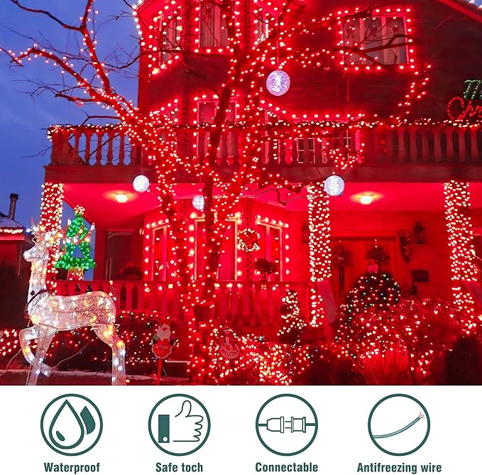 Hopolon Red Christmas Mini String Lights 2 Set 50Count 13Feet Incandescent Bulb Mini String Lights Waterproof for Indoor Outdoor Christmas Tree Garland Birthday Wedding Party Festival Decor,Red