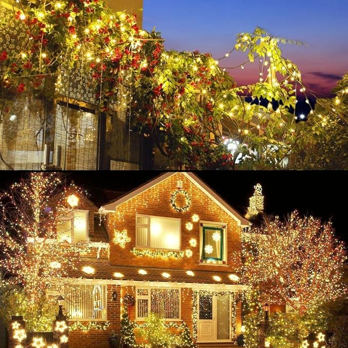 Decute 300LED 99FT Christmas Tree String Lights Green Wire Dimmable with Remote Control, UL Listed Plug in Fairy Starry Lights Decorative for Christmas Tree Party Wedding Indoor Outdoor Warm White