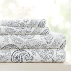 Linen Market Double-Brushed Patterned Microfiber California King Sheet Set 4 Piece – OEKO-TEX Certified Ultra Soft & Wrinkle-Free - 16" Deep Pocket Sheets Easy Care Cal-King Size - Coarse Paisley Navy