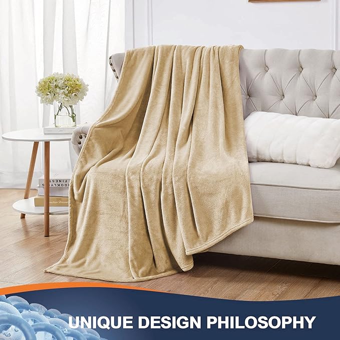 Walensee Fleece Blanket Plush Throw Fuzzy Lightweight (Throw Size 50x60 Tan Camel/Taupe) Super Soft Microfiber Flannel Blankets for Couch, Bed, Sofa Ultra Luxurious Warm and Cozy for All Seasons
