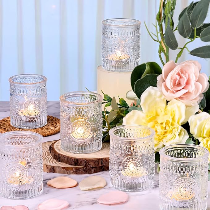 12PCS Glass Votive Candle Holder for Wedding Table Centerpiece, Clear Tea Lights Candle Holders for Dinner Birthday Party Decor