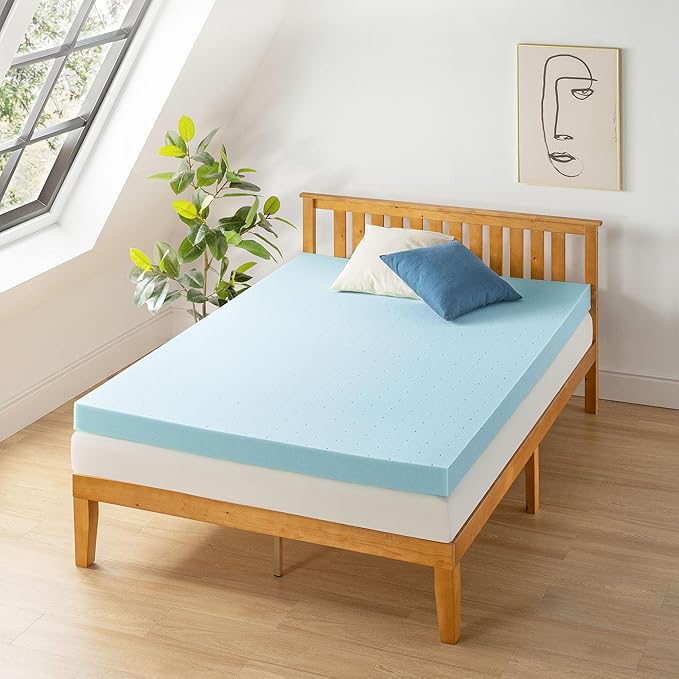 Best Price Mattress 4 Inch Ventilated Memory Foam Mattress Topper, Cooling Gel Infusion, CertiPUR-US Certified, Queen, Dorm Essentials, Blue