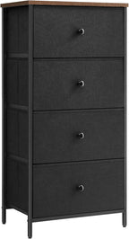 SONGMICS Dresser for Bedroom, Fabric Dresser with 4 Drawers, Metal Frame, Small Chest of Drawers, Black and Rustic Brown ULTS314B01