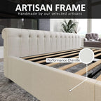 AMERLIFE King Size Platform Bed Frame, Chenille Upholstered Sleigh Bed with Scroll Wingback Headboard & Footboard/Button Tufted/No Box Spring Required/Cream