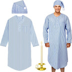 Toulite 4 Pcs Men's Pajama Set Includes Men's Nightshirt Night Sleeping Cap Candle Holder and Candle for Halloween Christmas(Large)