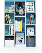 Furinno LUDER Book Shelf, 11-Cube Bookshelf, Reversible Bookcase, 9.4" x 29.1" x 41.7", for Living Room, Bedroom, Home Office, White/Light Blue