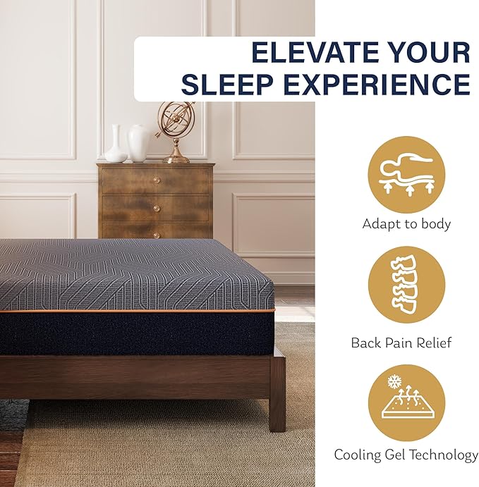 EGOHOME 12 Inch Twin XL Mattress, Copper Gel Cooling Memory Foam Mattress for Back Pain Relief,Therapeutic Mattress Bed in a Box, Made in USA, CertiPUR-US Certified, 38x80x12 Black