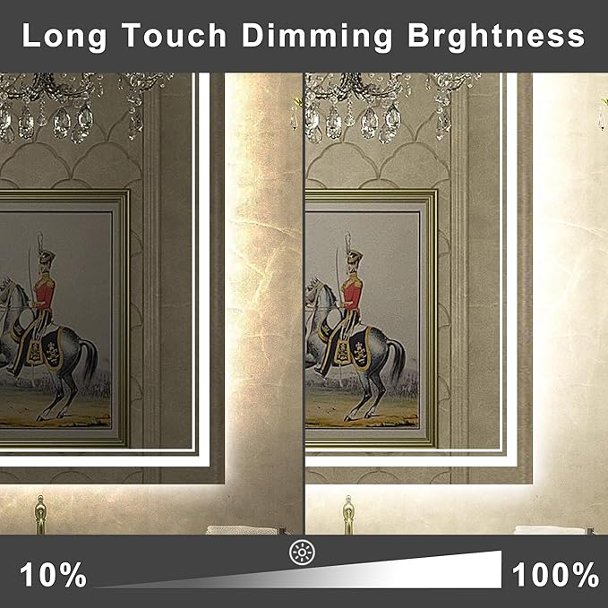 48''x30'' Lighted Mirrors for Bathroom Wall Backlit + Front Lit, Rectangular LED Bathroom Mirror Frameless with Lights Anti Fog, Dimmable, 3 Colors,Tempered Glass, Shatter-Proof