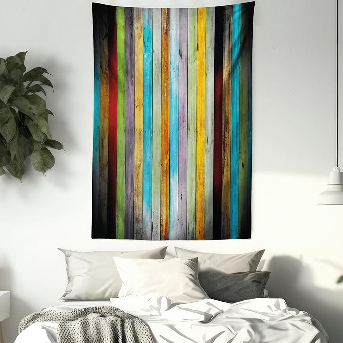 Lunarable Colorful Tapestry Queen Size, Vertical Wood Planks in Carpentry Oak Timber Rustic Country Life, Wall Hanging Bedspread Bed Cover Wall Decor, 88" X 88", Brown