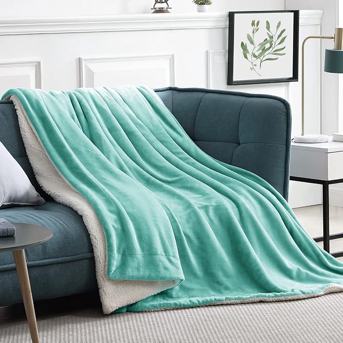 Walensee Sherpa Fleece Blanket (King Size 108”x90” Turquoise) Plush Throw Fuzzy Super Soft Reversible Microfiber Flannel Blankets for Couch, Bed, Sofa Ultra Luxurious Warm and Cozy for All Seasons