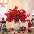 Lyrow 24 Pcs Red Babys Breath Artificial Christmas Picks Decoration Xmas Fake Flowers Stems Gypsophila Bushes Floral Arrangement Bulk for Home Indoor Table Decor(Red)