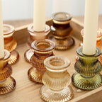 WDHODEC Glass Candlestick Holders 12PCS Taper Candle Holders for Table Centerpiece Vintage Colorful Candle Sticks for Wedding, Party and Birthday Table Decoration(Brown)