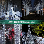 Quntis 82ft 1000 LED Cluster Christmas String Lights - 8 Modes Christmas Tree Lights - Outdoor Waterproof Dark Green Wire Christmas Lights Plug in for Holiday Wedding Party Home Decor, White