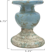 Creative Co-Op Large Distressed Blue Terracotta Pillar Candle Holder
