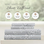 Linen Market 4 Piece King Sheet Set - Breathable, Double-Brushed Patterned Cooling Sheets – Oeko-TEX Certified Ultra Soft & Wrinkle-Free 16" Deep-Pocket King Sheets - Easy Care Trellis Vine Gray