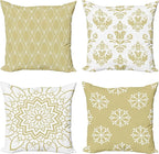 Ambesonne Retro Throw Pillow Cushion Case Pack of 4, Trellis Grid Medieval Floral Damask Mandala Flower Ornament in Modern Monochrome, Modern Accent Double-Sided Digital Printing, 16", Pale Khaki
