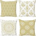 Ambesonne Retro Throw Pillow Cushion Case Pack of 4, Trellis Grid Medieval Floral Damask Mandala Flower Ornament in Modern Monochrome, Modern Accent Double-Sided Digital Printing, 18", Pale Khaki