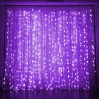 Dazzle Bright Curtain String Lights, 300 LED 9.8ft x 9.8ft 8 Lighting Modes Fairy Lights USB Powered, Waterproof Lights for Halloween Christmas Party Wedding Outdoor Indoor Wall Decorations (Purple)