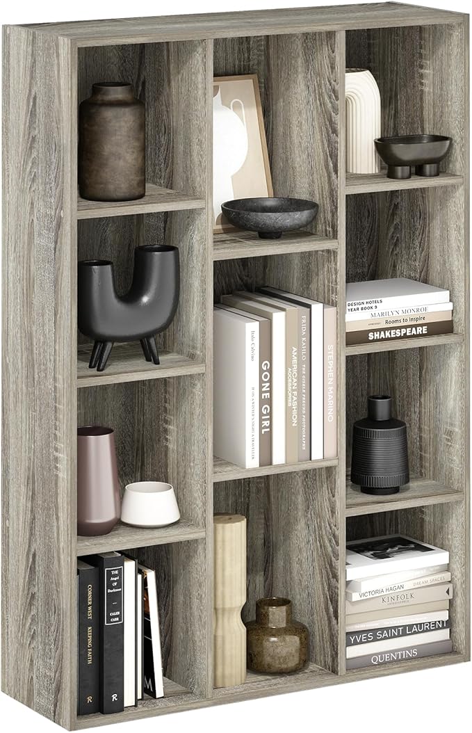 Furinno LUDER Book Shelf, 11-Cube Bookshelf, Reversible Bookcase, 9.4" x 29.1" x 41.7", for Living Room, Bedroom, Home Office, French Oak