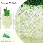 Waipfaru 40 Pack White Wisteria Hanging Flowers, Fake Flowers for Decoration, Artificial Hanging Flowers, Vines for Bedroom, Flower Garland for Home, Party, Wall, Wedding Decoration(3.6 Ft/Pcs)