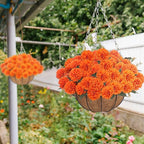 Fall Mums Artificial Flowers Hanging Basket for Outdoor Fall Porch Decor Fake Marigolds 6 Bundle Faux Silk Orange Flower Bouquet Chrysanthemum UV Resistant Realistic Plant for Autumn Table Home Decor