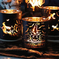 SHMILMH Halloween Glass Candle Holders Set of 4, Votive Tealight Holder Candle Jar for Making Candle, Halloween Office Kitchen Mantel Table Centerpiece Decoration