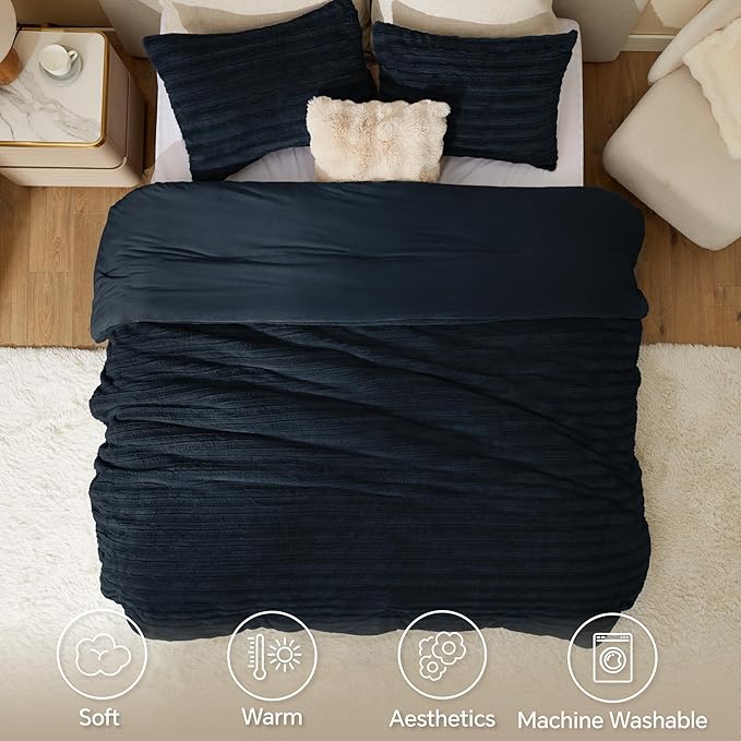 BEDELITE Fleece Twin Comforter Set -Super Soft & Warm Fluffy Navy Faux Fur Bedding, Luxury Fuzzy Heavy Bed Set for Winter with 1 Pillow case
