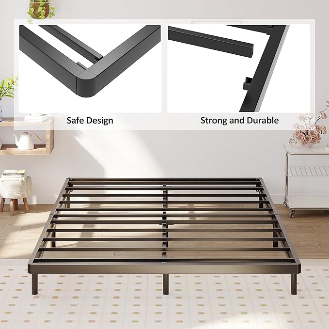 King Box Spring Bed Base 2 Inch, Low Profile Metal Box Spring King Bunkie Board 2 Inch, 3000 Lbs Max Weight Capacity Mattress Foundation, Noise-Free, Easy Assembly