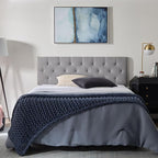Lucid Mid-Rise Upholstered Headboard - Diamond Tufted - Padded Polyester - Adjustable Height from 34” to 46” - Easy Assembly - Bed Frame or Wall Mount - Sturdy - Stone - Twin / Twin XL Size