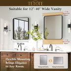 TETOTE Black Mirror 16 x 20 Matte Black Metal Framed Bathroom Mirror, Tempered Glass, Modern Farmhouse Wall Mounted Mirror for Decorative(Horizontal/Vertical)