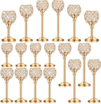 Qunclay 18 Pieces Crystal Candle Holders Bulk Candle Stick Holder Centerpieces for Table Wedding Centerpieces Crystal Decorative Tealight Dining Table Decor for Party(Gold)