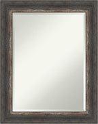Amanti Art Brown Bathroom Mirror for Over Sink, 29x23 Bark Rustic Char Rectangle Vanity Mirror, Medium Country Rustic Frame, Hangs Horizonally and Vertically, Bathroom Wall Decor, Beveled Edge