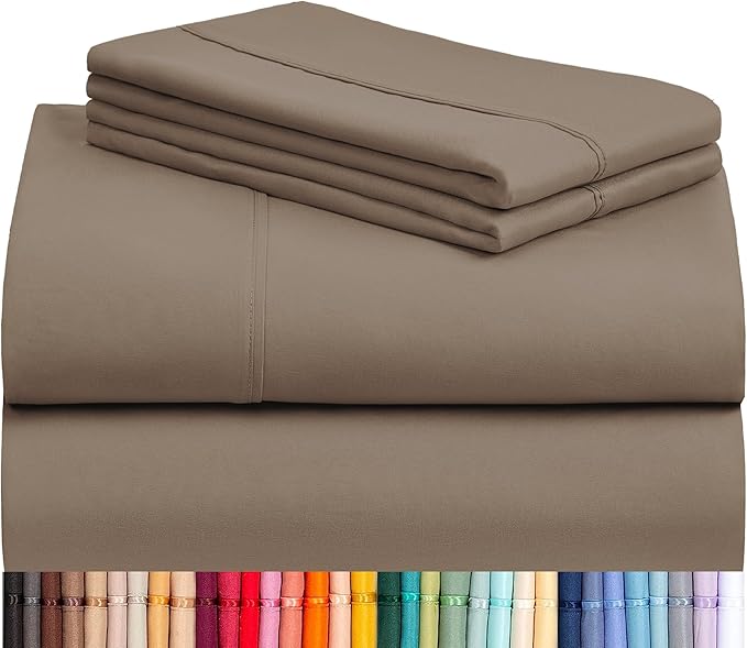 LuxClub 4 PC King Sheet Set, Deep Pockets Wrinkle Free Cooling Bed Sheets Hotel Bedding for Women, Men, Kids & Teens, Includes 1 Fitted Sheet, 1 Flat Sheet and 2 Pillowcases - Silky Soft Dark Khaki