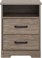 Prepac Rustic Ridge Farmhouse Nightstand Bedside Table, Brown Nightstand for Bedroom, End Table with 2 Drawers and Open Shelf 16.25"D x 18.75"W x 24.5"H