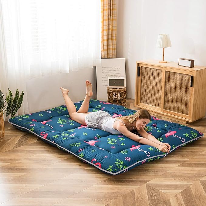 MAXYOYO Flamingo Japanese Floor Mattress Futon Mattress Boys Girls Foldable Bed Camping Mattress Floor Lounger Bed Couches and Sofas Mattress Topper Full Size