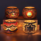 Rancco Handmade Mosaic Glass Tealight Candle Holder Set - 4 Pack with 10.5 oz Long-Lasting Soy Wax Scented Candles - Perfect Aromatherapy Gifts for Women, Moms, Birthdays, Spa Days, and Christmas