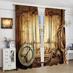 Pirate Map Curtains, Nautical Theme Old Ancient Treasure Map Secret Sea History Pattern Blackout Window Drapes for Kids Boys Bedroom Living Room 63x63in