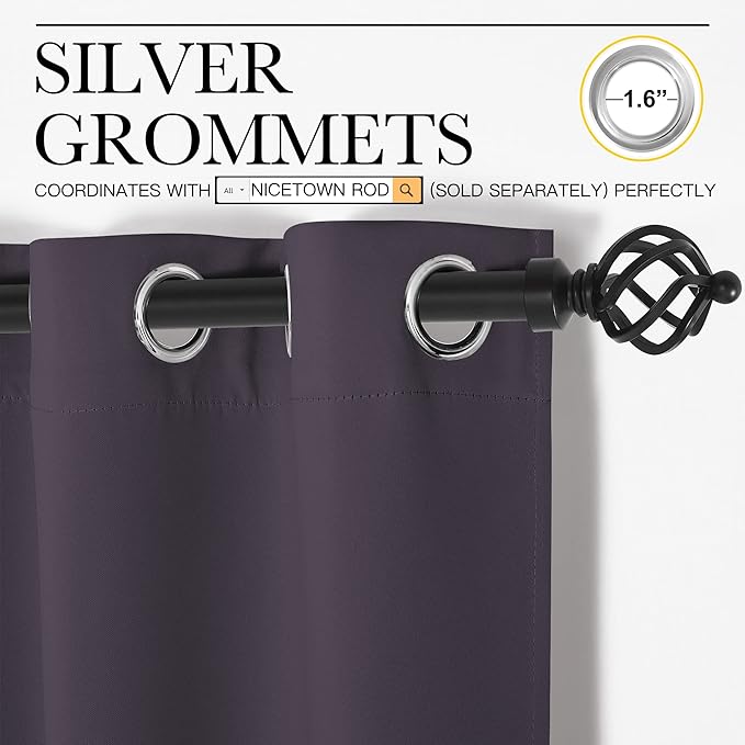 NICETOWN Greyish Purple Blackout Curtains 90 inches Length for Living Room, 2 Panels, 55" Wide, Thermal Insulated Long Drapes for Large Window