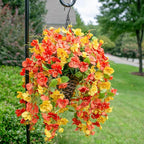 Artificial Fake Fall Hanging Flowers Plants Baskets for Outdoor Decoration, 5Pcs Faux Silk Hibiscus Long Vines in Planter Look Real for Outside Home Porch Patio Garden (YellowOrange)